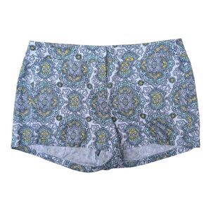 J. Crew shorts white medallion pattern teal yellow stretch 10